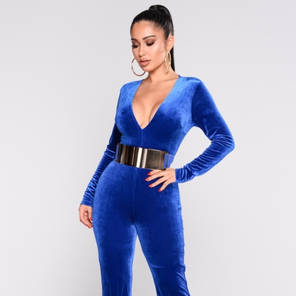 Fashion Nova | Blue Velvet Jumpsuit